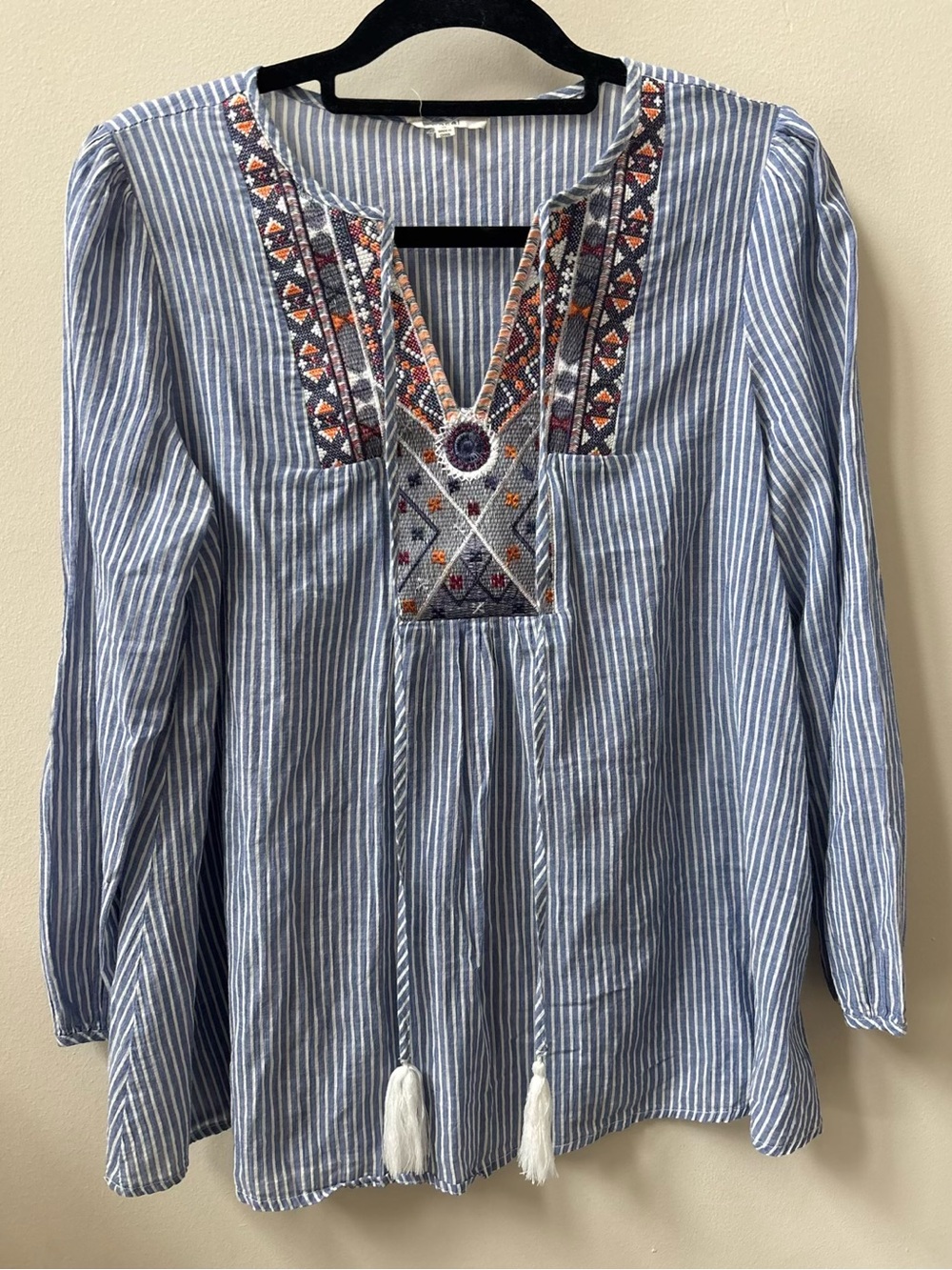 Easel Cotton Embroidered Boho Blouse Size Small
